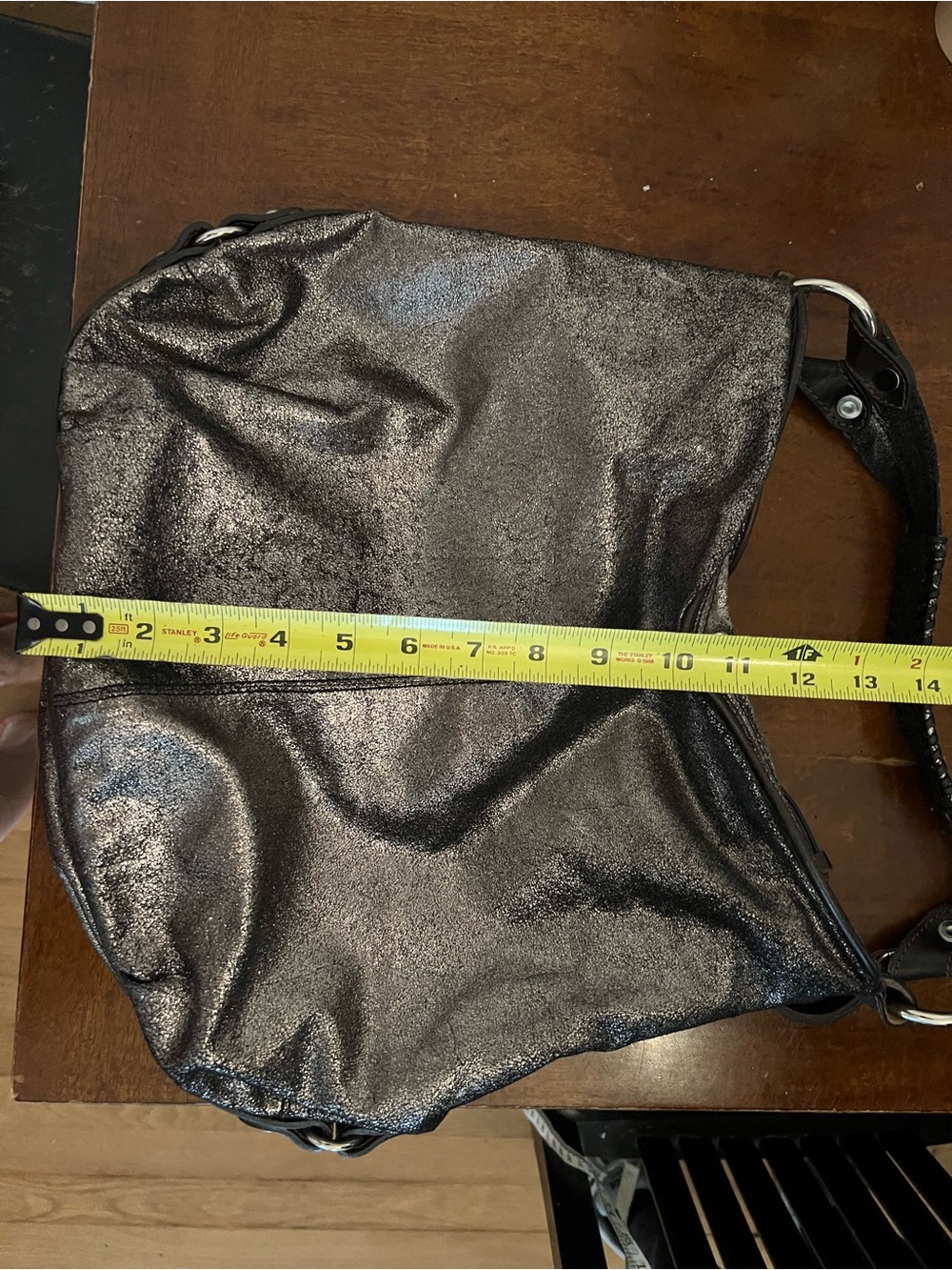 Tano Metallic Black Shoulder Hobo Bag - Picture 8 of 9